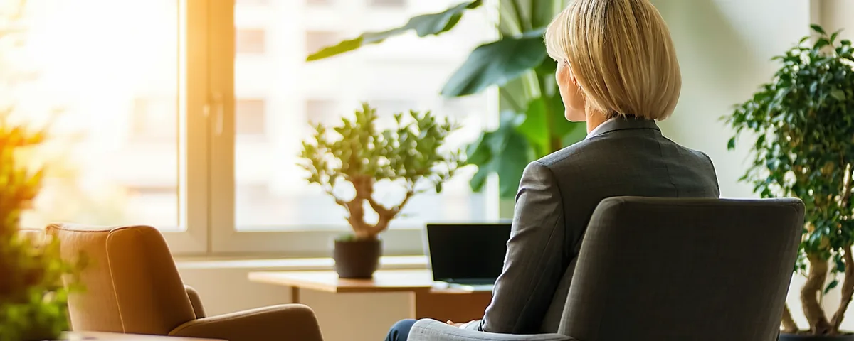 Behavioral health clinician in a counseling session in a calm care setting
