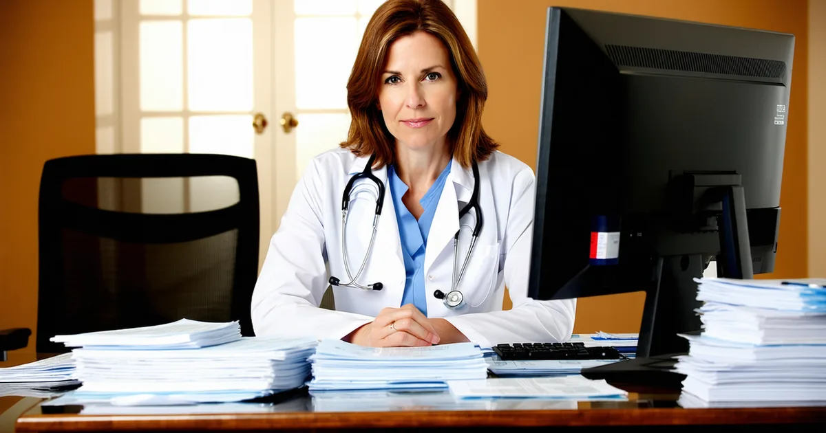 Clinician overwhelmed by documentation, representing the EHR documentation burden in post-acute care