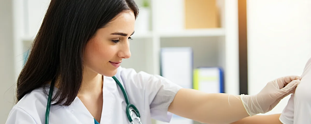 Wound care clinical specialist attending to a patient in a post-acute care setting